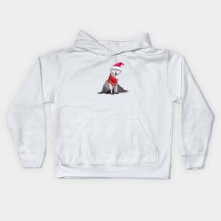 Arctic Fox wearing Santa Hat Kids Hoodie